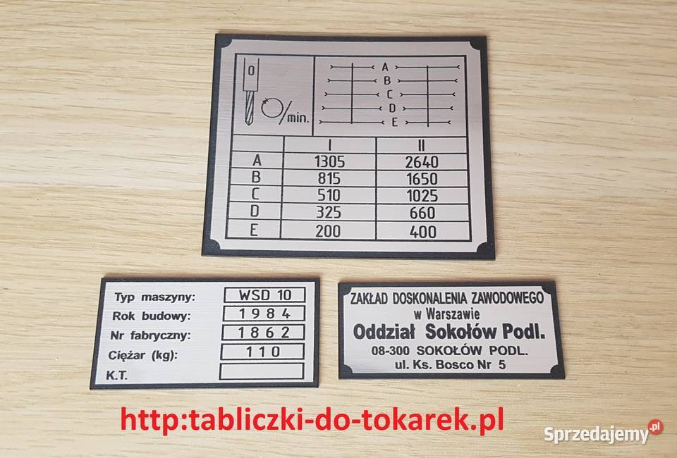 Wiertarka WSD 10 Tabliczki Tabliczka Obroty 50