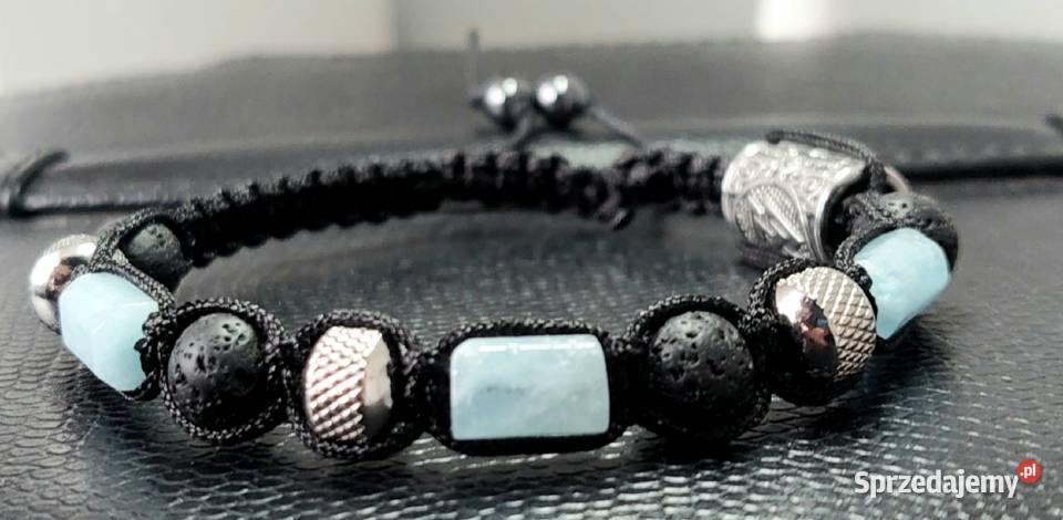Bransoletka stal runa lawa Akwamaryn kamień LATO Częstochowa