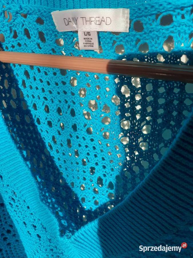 sweter ażurowy turkusowy M L bawełniany Gdańsk