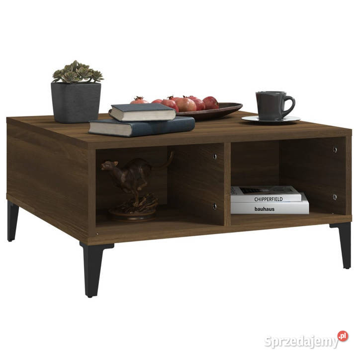 Stolik kawowy brązowy dąb 60x60x30 materiał
