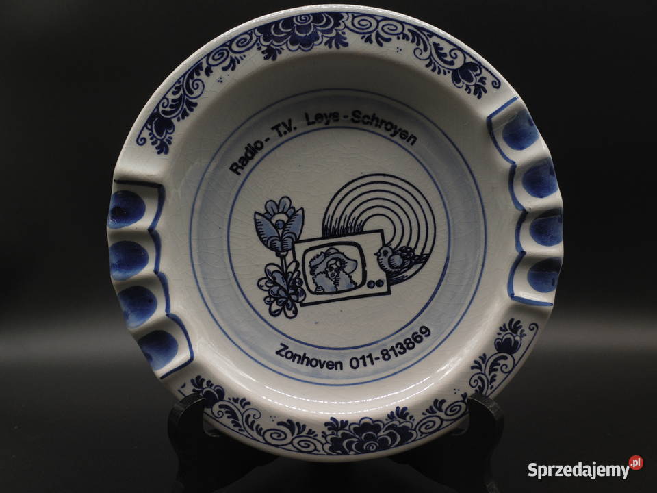 Duża holenderska popielniczka Delft Blue Porcelana i szkło Raszków