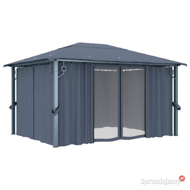 Altana ogrodowa z zasłonami 400x300 antracytowa