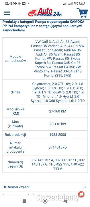 Pompa wspomagania kierowniczego VW Passat B3 B4 Legnica