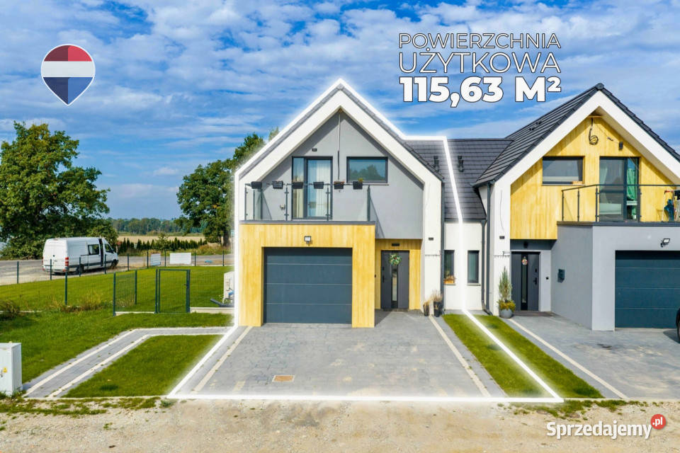 Nowoczesny bliźniak z ogrodem i dużym tarasem metalowe Gniewomirowice