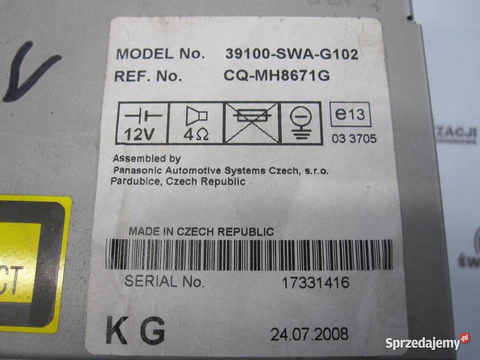 HONDA CRV III 09r radio CD 39100SWAG102 17331416