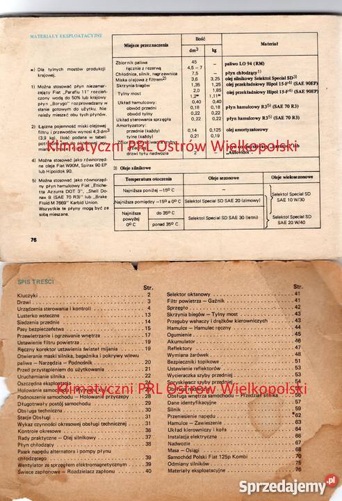Instrukcja obsługi samochodu Fiat 125p POLMO Militaria Bielsko-Biała
