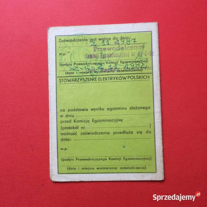1904 Zaświadczenie Kwalifikacyjne SEP Szczecin