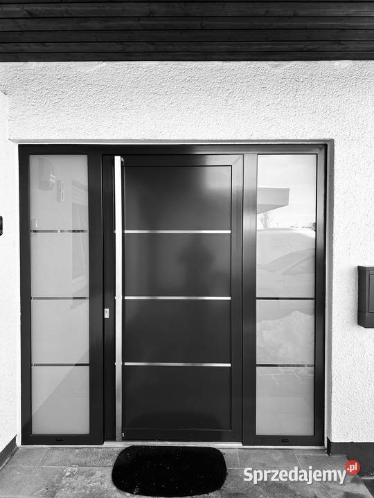 Drzwi aluminiowe wejściowe z szybami bocznymi