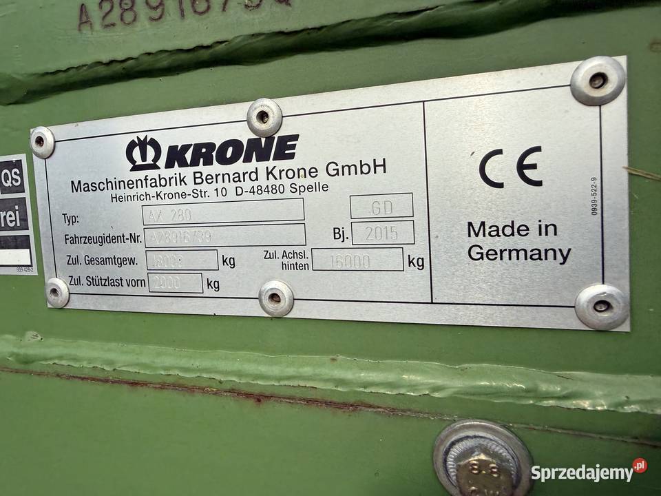 Przyczepa samozbierająca Krone AX 280 2015 mazowieckie Szydłowo