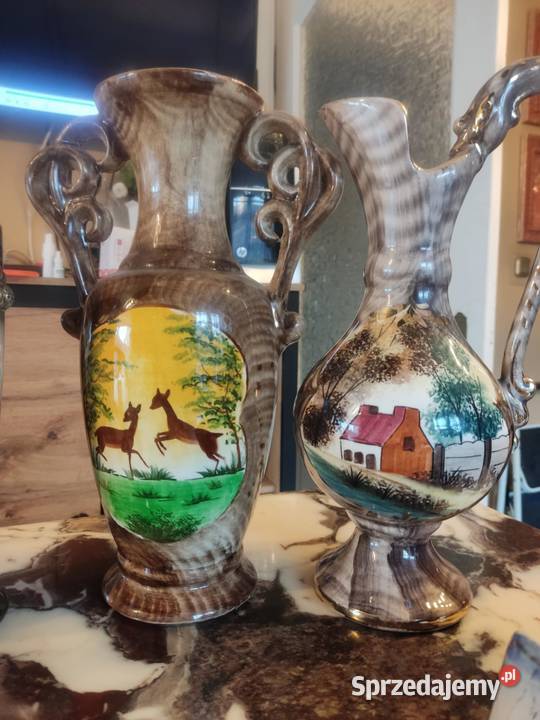 kolekcja wyrobów ręcznie malowanych dzbanki