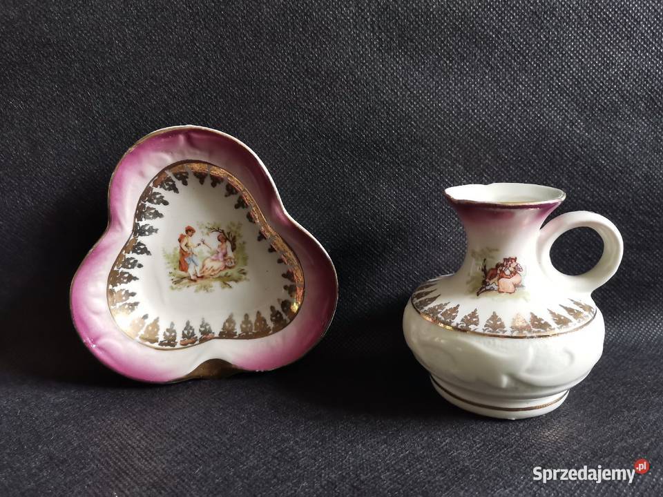 Stary świecznik kaganek i popielniczka porcelana śląskie Katowice