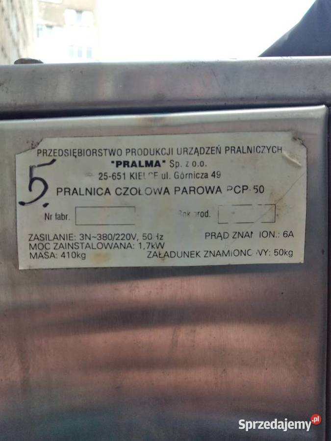 Pralnica czołowa parowa PRALMA PCP 50 łódzkie