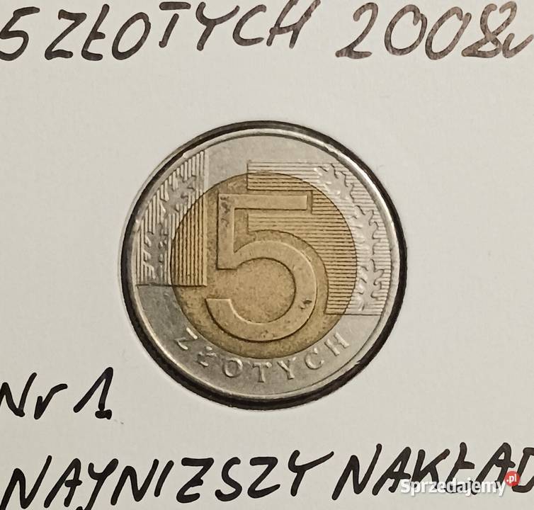 5 złotych 2008 r 1 najniższy nakład Konin