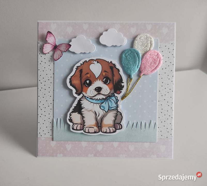 Kartka ręcznie robiona na urodziny z pieskiem Łódź sprzedam