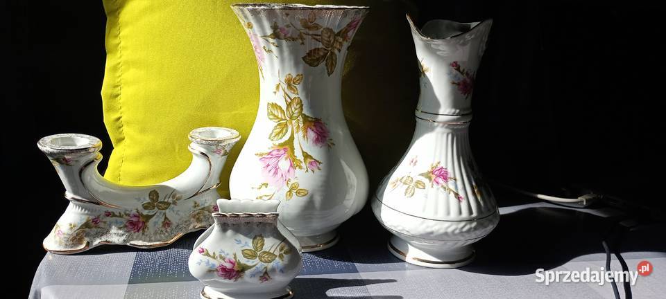 Wazonik Dzbanek Świecznik Serwetnik w różyczki z biały Wazony Zielona Góra