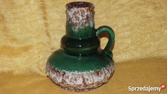Piękny zielony wazon niemiecki Lava Porcelana i szkło Inowrocław
