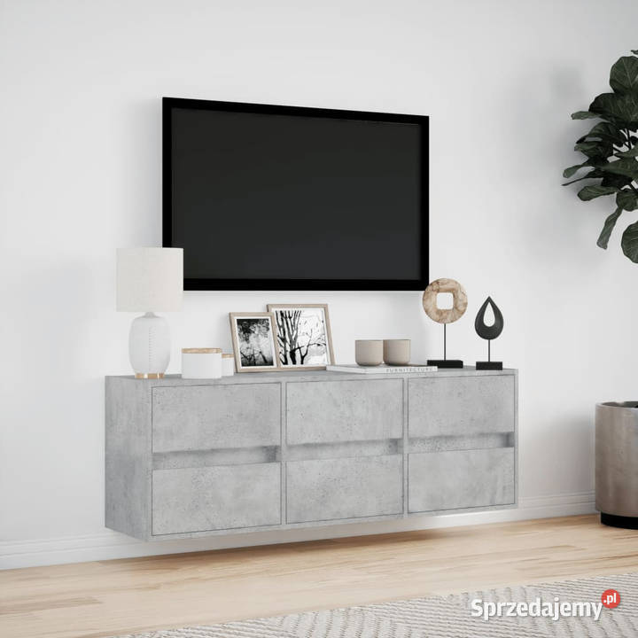 Ścienna szafka TV z LED szarość betonu 130x31x45 Warszawa