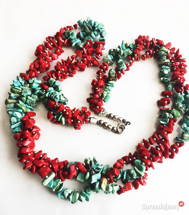 Naszyjnik z naturalnego korala i turkusu Łomża