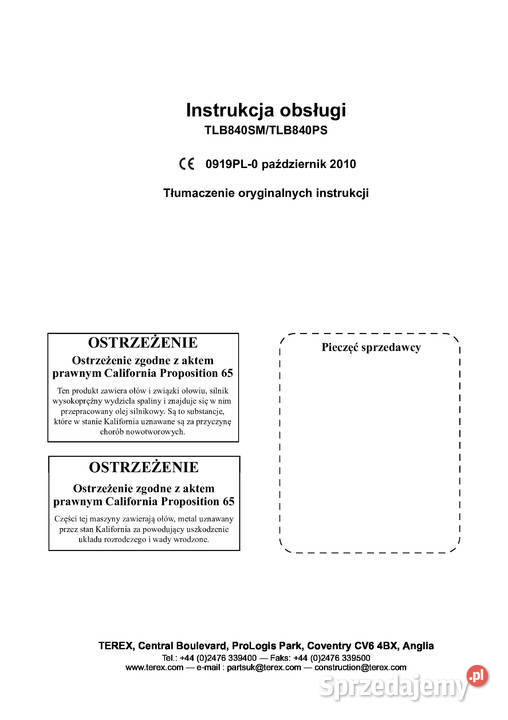 Instrukcja obsługi DTR koparkoładowarki TEREX Brzesko