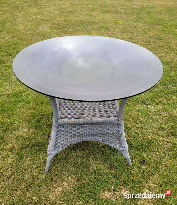 Stół Ogrodowy Wiklinowy ze Szklanym Blatem 90 Stoły i stoliki ogrodowe Lewin Brzeski
