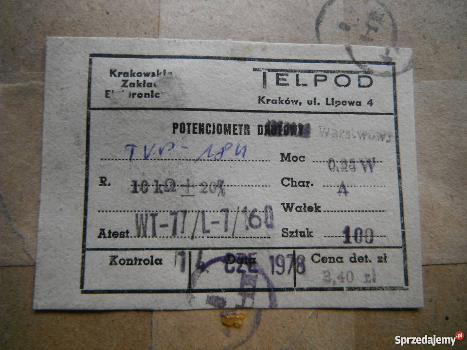Potencjometr montażowy TVP184 10kOhm 025W Telpod Chlewiska sprzedam
