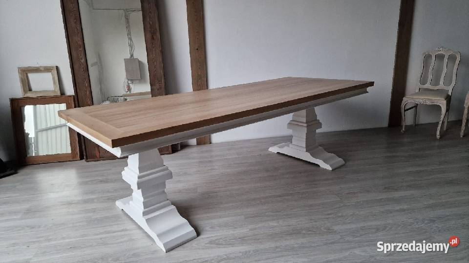 Piękny dębowy stół rozkładany Hampton bielony Stoły
