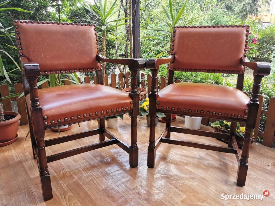 Krzesła zabytkowe kolonialne RETRO Antyk Drewno Skóra