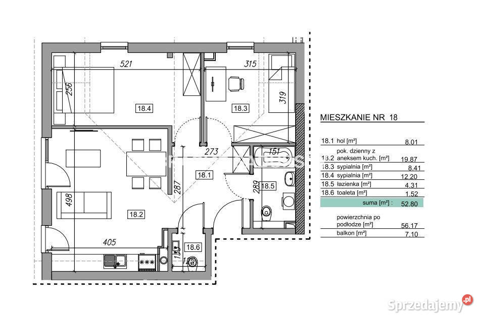 Mieszkanie 4545m2 3 pokojowe Myślenice Zawada Piętro 2 Sprzedaż sprzedam