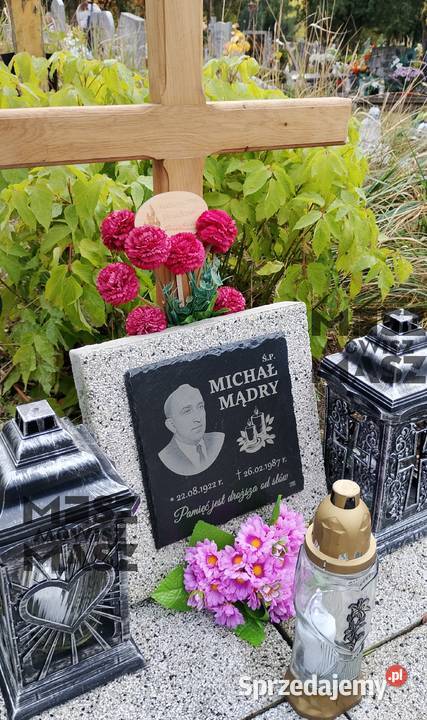 Nagrobek tablica 25x25 z łupka grawer zdjęcie Racot