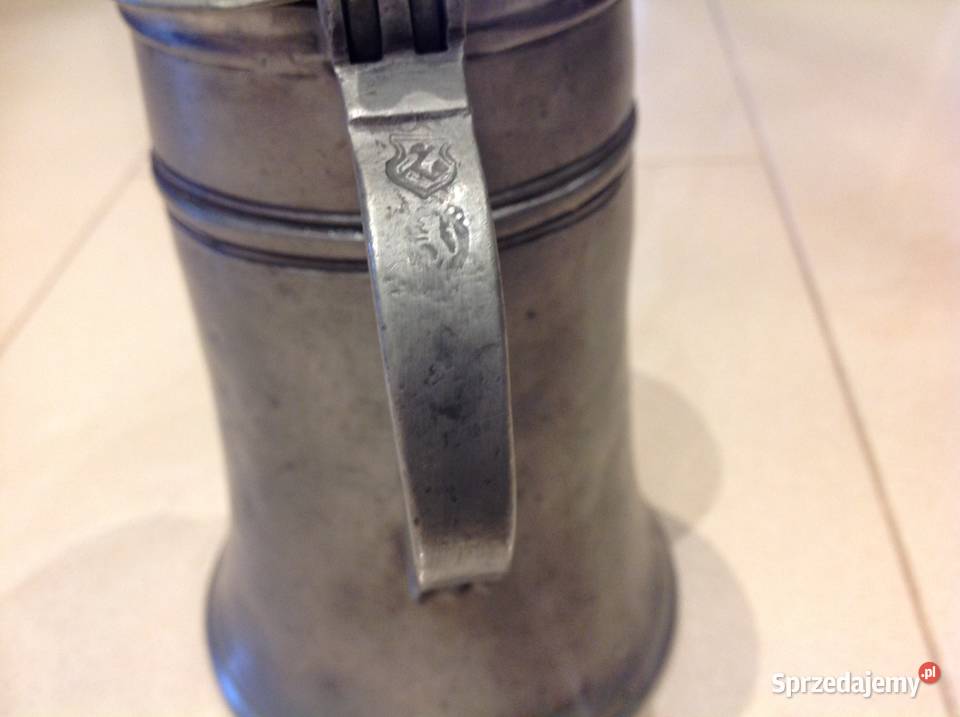 Stary Kufel cynowy z klapką Sygnowany inny kolor Nowa Sól