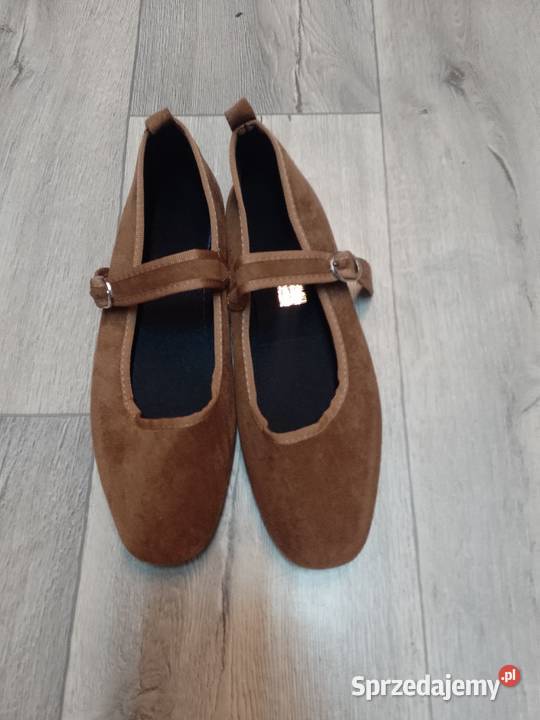 40 Brązowe baleriny wieczorowe z zapięciem NOWE brązowy/beżowy Kraków sprzedam
