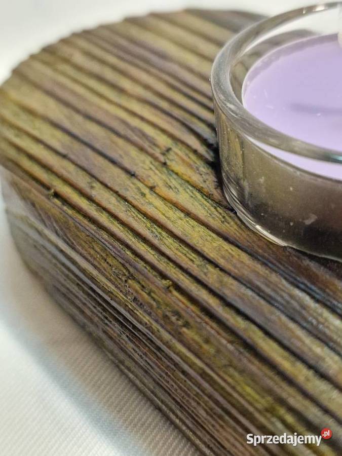 Świecznik drewniany serce mchowy na tealight Sępopol sprzedam