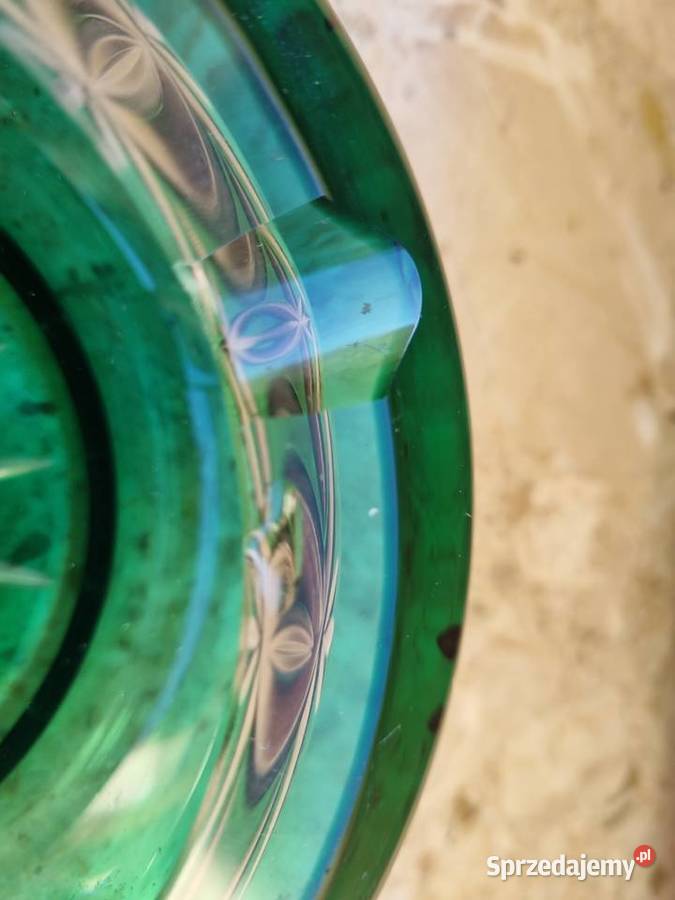 Duża popielnica zielone szkło PRL Porcelana i szkło Lublin