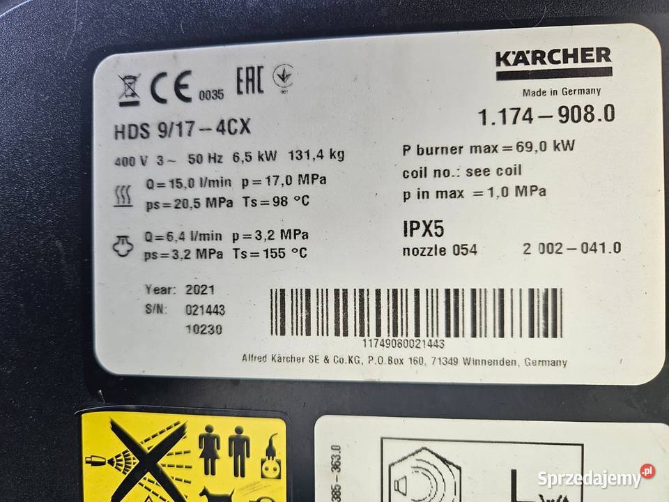 Super Stan Myjka Karcher HDS 9174CX 2021 Zwijacz mazowieckie Radom