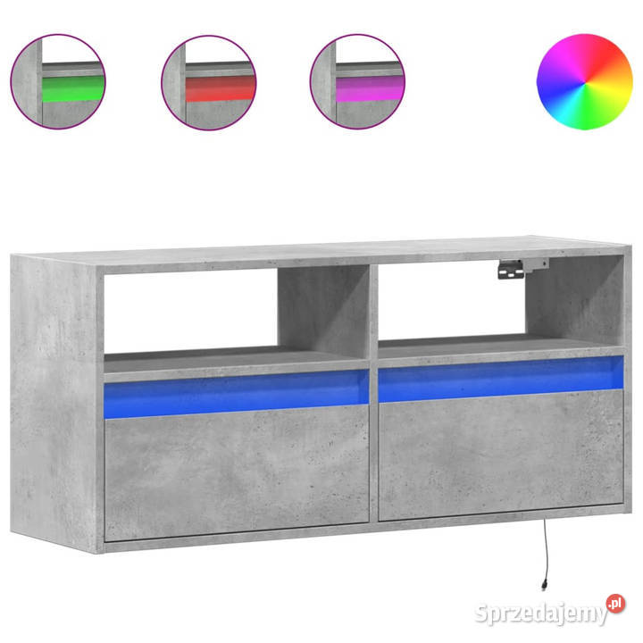 Ścienna szafka TV z LED szarość betonu 100x31x45 Warszawa