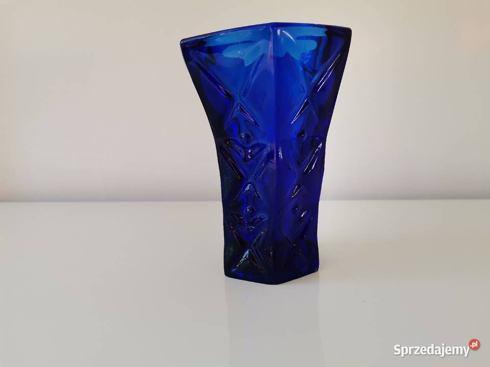 Stary niebieski wazon szkło kobaltowe HSG Katowice