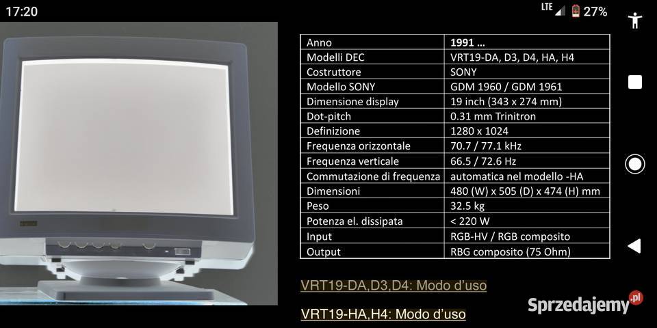 Monitor Sony VRT19HA GDM1961 Legnica