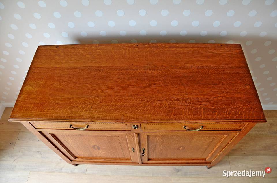 Komoda stylowa brązowa intarsja dębowa stara 128.5cm Dom i Ogród Kalisz