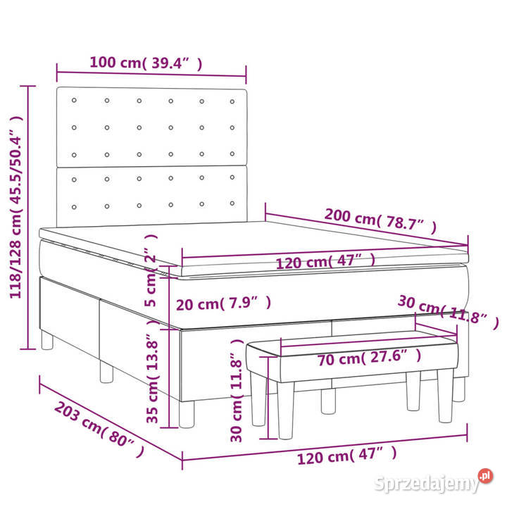 Łóżko kontynentalne z materacem ciemnoszare 120cm