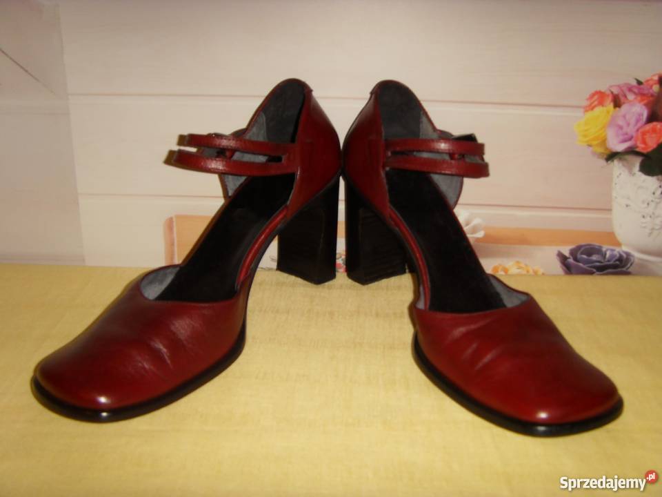PÓŁBUTY DAMSKIE SKÓRZANE BORDOWE ROZMIAR 40 Półbuty Wrocław