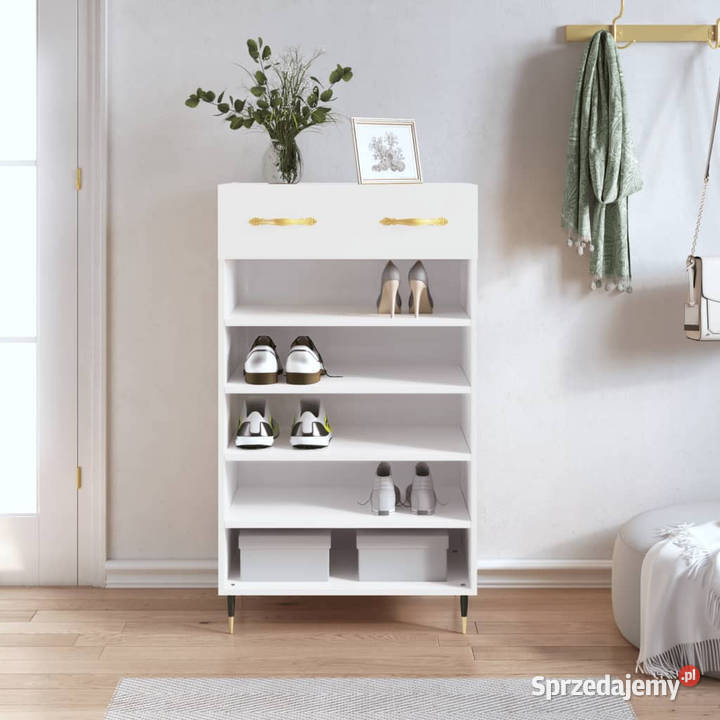 Szafka na buty wysoki połysk biała 60x35x105