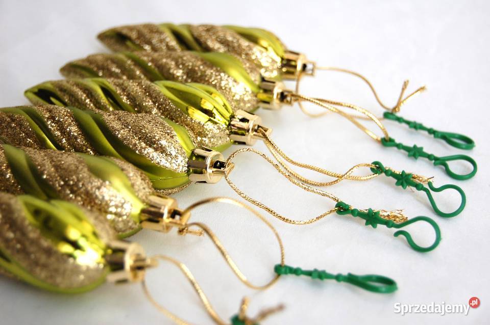 Bombki plastikowe sople limonkowozielone złoty