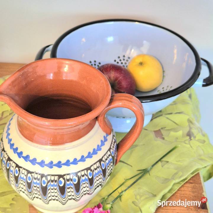 gliniany dzban dzbanek dzbanek ludowy niebieski Warszowice