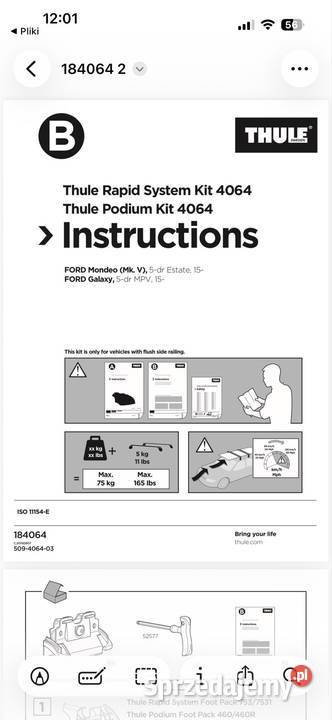 Bagażnik dachowy THULE na relingi zintegrowane Bagażniki Brodnica
