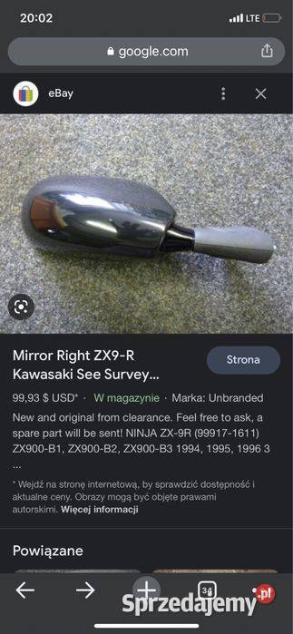Kawasaki ZX9R Lusterko Lewe ZX9R Nowe N45 Pozostałe Poznań