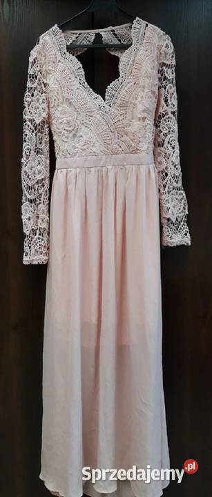 Sukienka długa jasnoróżowa szyfonowa wieczorowa
