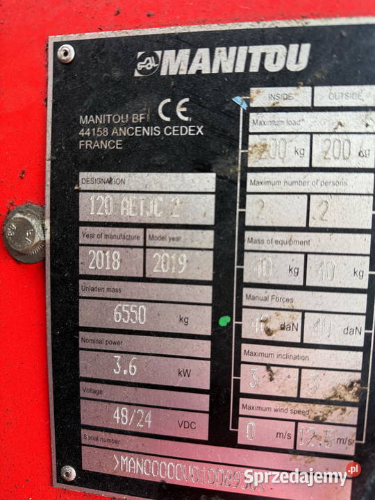 zwyżka podnośnik elektryczny MANITOU 120 AETJC 2 Rok produkcji 2018
