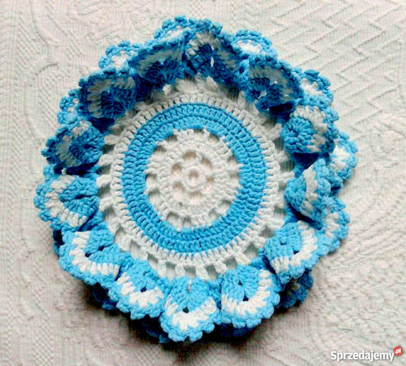 Przestrzenna biało turkusowa bawełniana serwetka wielokolorowy Katowice