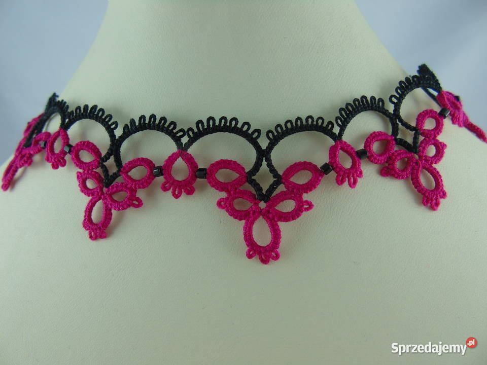 Obróżka choker na szyję frywolitkowy Wiśniowa sprzedam