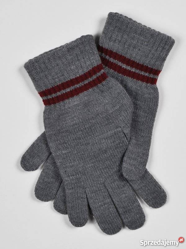 RĘKAWICZKI MĘSKIE SZARE Z OZDOBNYM PASKIEM TROLL Olkusz